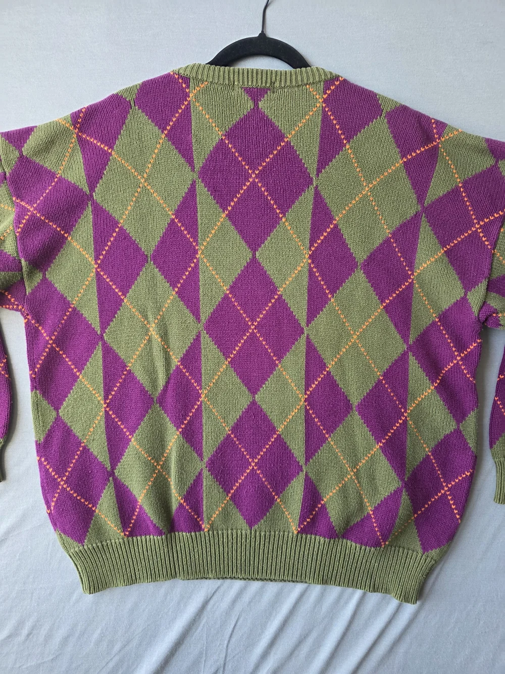 Nautica Argyle Sweater XL/TG Olive Green Purple Orange Preppy Y2K Crewneck